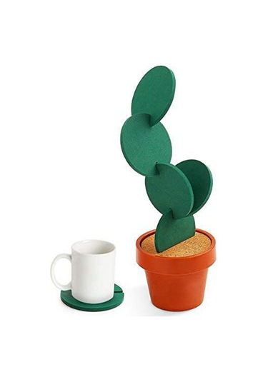 Bardak Altlıkları Kendin Yap Kaktüs Bardak Altlığı, Çiçek Saksısı Tutuculu 6 Parça Set Çok Renkli