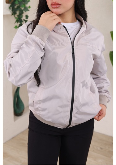 Bomber Kolej Su Geçirmez Ceket Krem Bndk