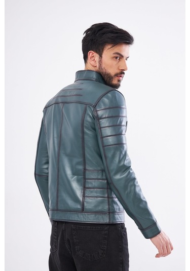 Derinss Der224 Hakiki Deri Erkek Yeşil Mont 001