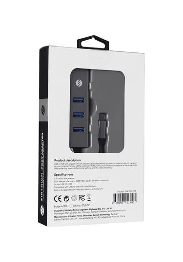 S-lınk Sw-u3325, Gigabit, Type-c To Rj45, 3xusb 3.0, Metal, Ethernet Kartı