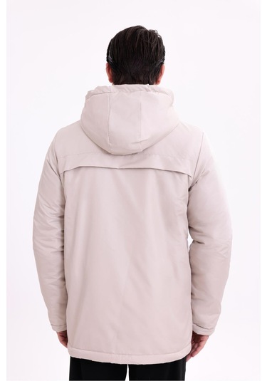 Erkek İçi Kürklü Çıkma Kapüşon Su Ve Rüzgar Geçirmez Kapüşonlu Kışlık Mont & Kaban & Parka Taş