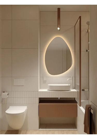 Fawdecor Led Üçgen Model Dekoratif Duvar Aynası 40x60 Gün Işığı