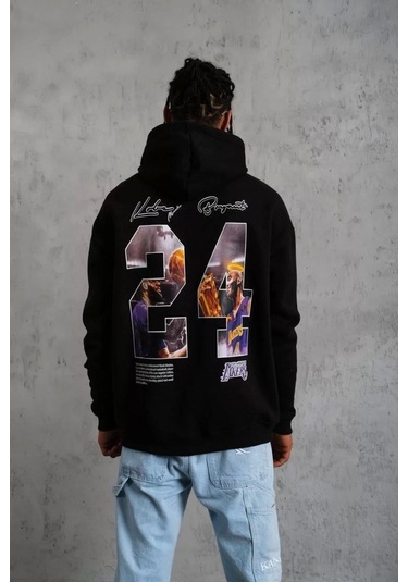 Erkek Baskılı Oversize Üç İplik Kapüşonlu Sweatshirt - Siyah Siyah