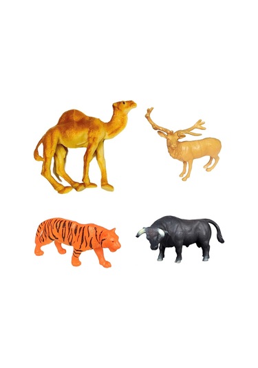 Dörtlü Vahşi Hayvanlar Seti Kaplan Boğa Geyik ve Deve Figür Set