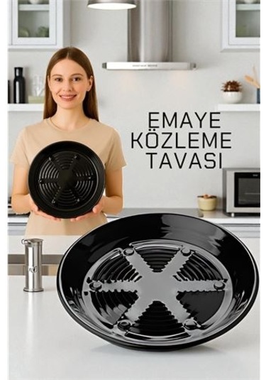 Modacar Emaye Közleme Tavası 31 Cm - Fırına Uyumlu - Delikli Izgara Yüzeyli, Parlak Siyah Diğer