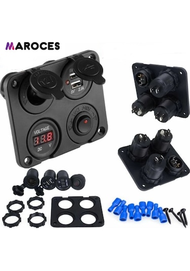 Maroces-Switch Panel 4'Lü Marin Usb + Voltmetre + Çakmaklık + Anahtar