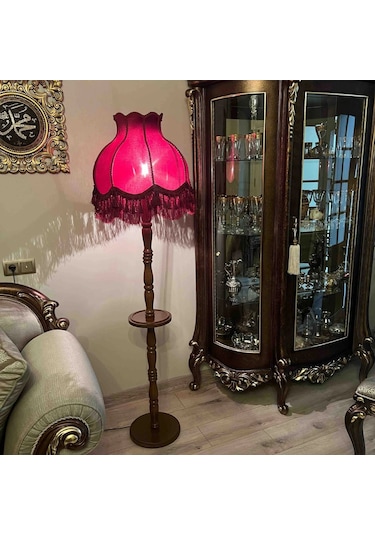 Bordo Sehpalı Vintage Lambader 170x45cm Bordo