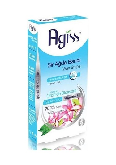 Agiss Orchide Blossom Kuru Ciltler için Vücut Sir Ağda Bantları 20'li + Temizleme Mendili 4'lü