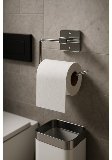 Yapışkanlı Krom WC Kağıtlık / Tuvalet Kağıtlık – Deliksiz Montaj, Ergonomik Tasarım KS-001