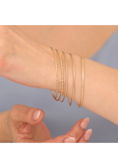 925 Ayar Altın Mikron Kaplama Ajda Ray Gümüş Bilezik - Bv00102 Gold