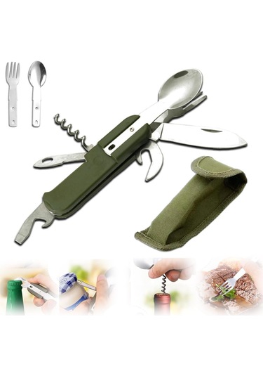 Sones Sy-ft008 7'si 1 Arada Çok İşlevli Açık Hava Kamp Taşınabilir Katlanır Sofra Takımı Kombinasyonu Yeşil