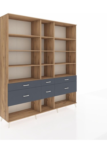 Hyperion Dolap 12 Raflı 6 Çekmeceli 220x44x243 Çam-çam/antrasit Atlas Çam/antrasıt