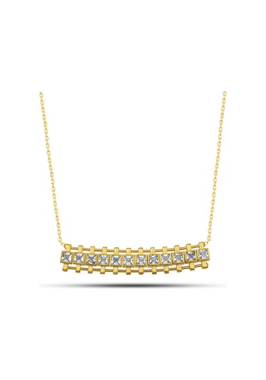 Blackcraft Gümüş Gold Zirkon Taşlı Kare Bar Kadın Kolye Bc-8715ba Renkli