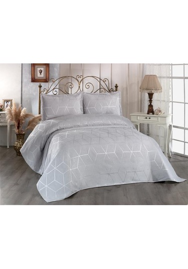Çeyiz Diyarı Verona 3 Parça Çift Kişilik Yatak Örtüsü Gri Gri