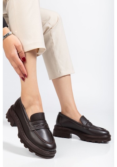 746-759 Kahve Günlük Yüksek Tabanlı Loafer Ayakkabı Açık Kahverengi