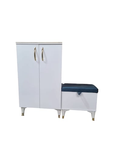 2 Kapaklı Puflu Ayakkabılık Beyaz