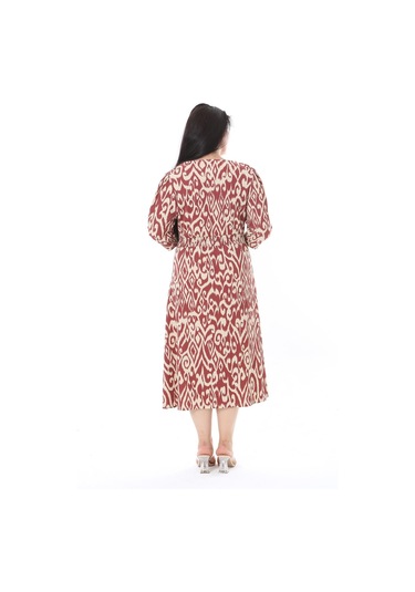 Kadın Büyük Beden Renkli Bürümcük Kumaş V Yakalı Ön Yırtmaçlı Elbise 65n38318-renkli Çok Renkli