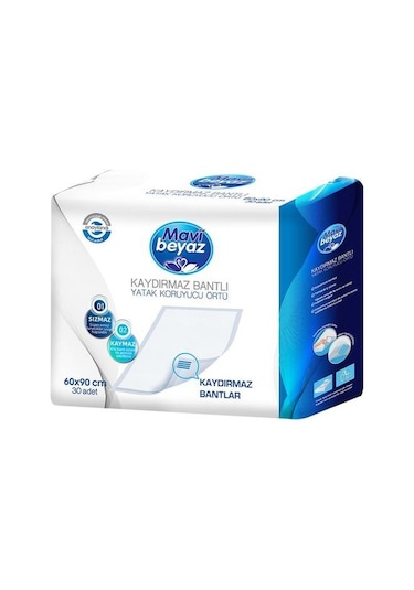 Mavi Beyaz Kaydırmaz Bantlı Yatak Koruyucu Örtü 60x90cm 30 Adet