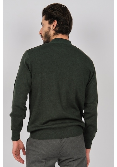 Woolman Erkek Desenli Yarım Balıkçı Yün Kazak 1571054 Yeşil Yeşil Beyaz