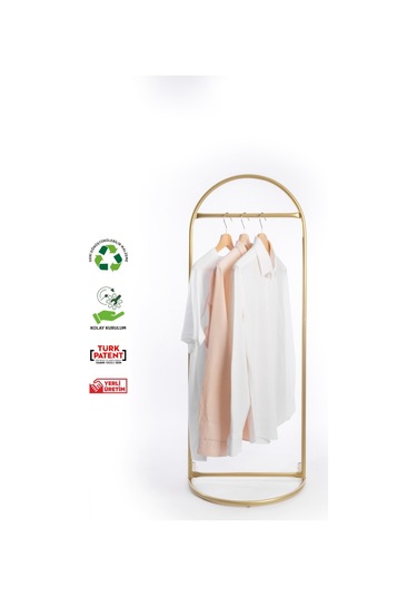 Butik Stil Oval Askılık Konfeksiyon Askılığı Altın Renk Askılık Gold Elbise Askılığı Ayaklı Askılık Gold