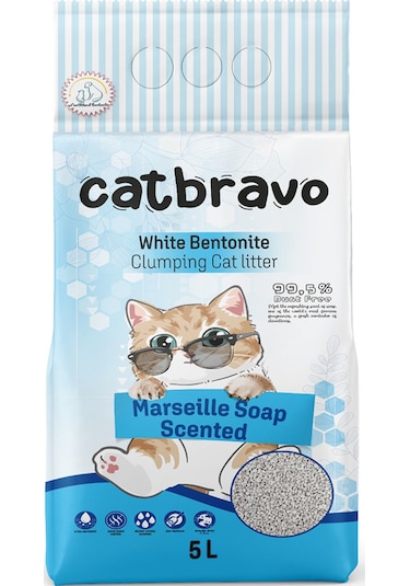Catbravo Aktif Marsilya Sabun Kokulu Topaklaşan Bentonit Kedi Kumu 2 x 10 L