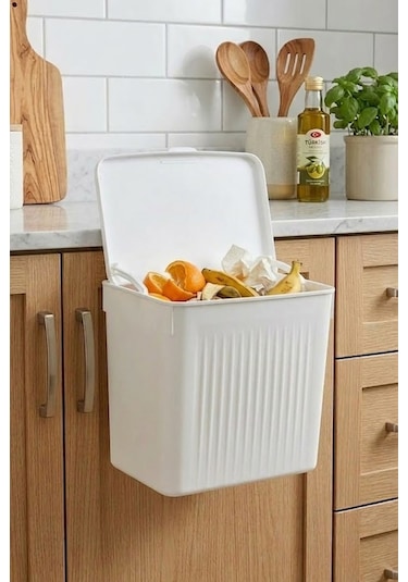 Askılı Ve Yapışkanlı Mutfak Ve Banyo İçin Pratik Çöp Kovası 8lt Beyaz