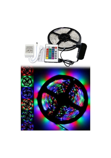 Esdastore 5 Mt. Rgb Şerit Led Seti Kumandalı  Tak Çalıştır Renkli Dekoratif Aydınlatma