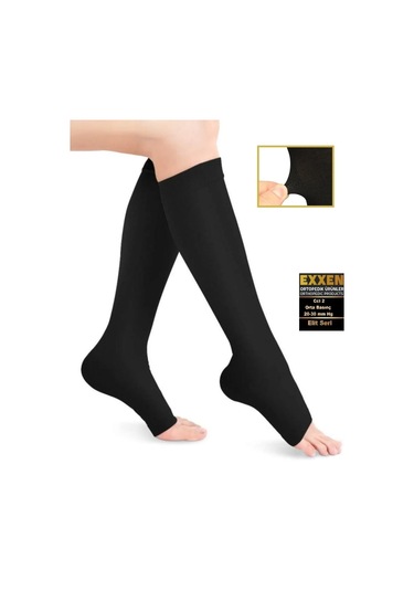 Exxen Diz Altı Burnu Açık Orta Basınçlı Siyah Renk Varis Çorabı