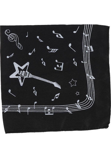 Herşey Nota Nota Desenli Fular Siyah