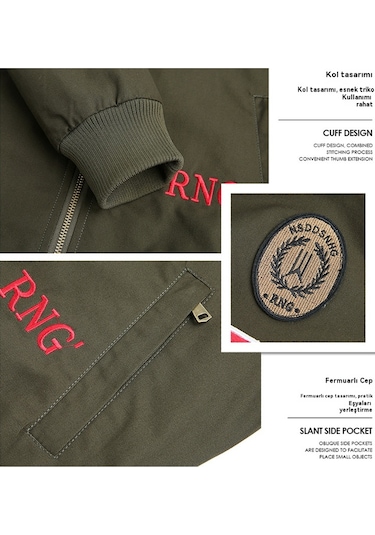 Erkek İlkbahar Ve Sonbahar Uzun Kollu İnce Beyzbol Yaka Baskılı Ceket Siyah