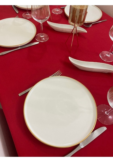 Keten Görünümlü Dertsiz Masa Örtüsü Kırmızı 13 Parça