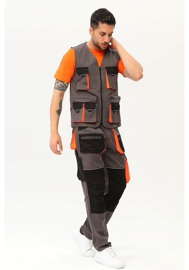 Uniprom Yelek Lizbon Model Çok Cepli Harman Kumaş Füme