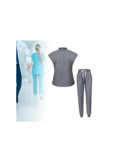 Suntek Kadın Üniforma Fırçalama Seti Yıkanabilir Üst L-gri