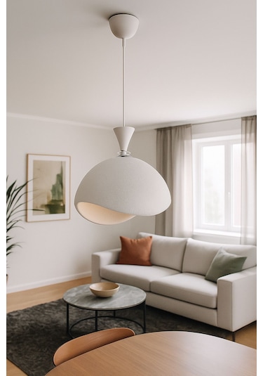 3d İskandinav Tarz Salon Oturma Odası Beton Avize Plastik Beyaz