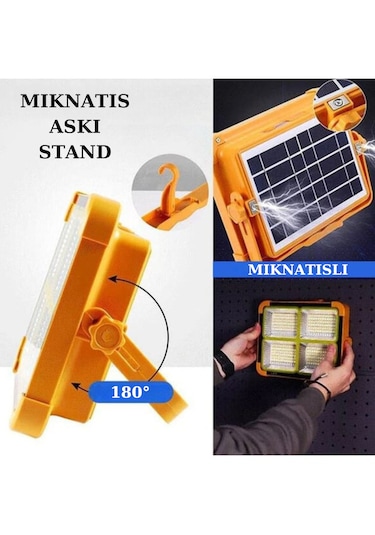 Güneş Enerjili Solar Led Projektör Taşınabilir Fenerli Powerbank