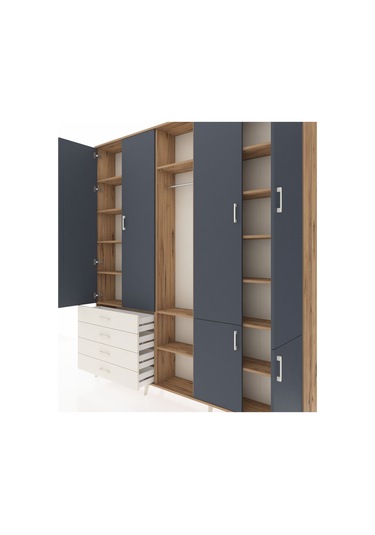 Arges Dolap 14 Raflı 4 Çekmeceli Tek Askılı 220x30x243 Çam-antrasit/aytaşı Antrasıt/aytası