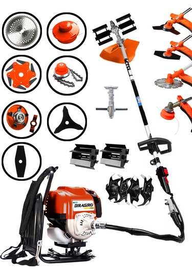 Dragro DRG-2PR Bahçe Seti 4x4 2 Zamanlı Sırt Tipi Benzinli Motorlu Tırpan Ot Çim Çayır Biçme Kesme Makinesi