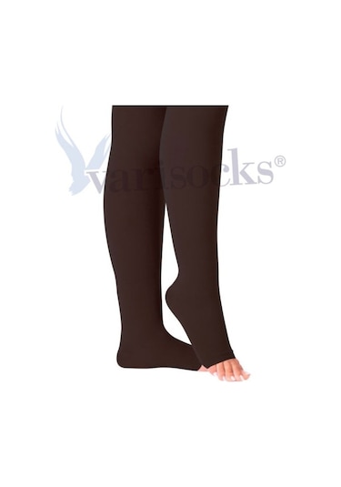 Orta Basınç Diz Üstü Burnu Açık Siyah Varis Çorabı Diz Üstü Çorap