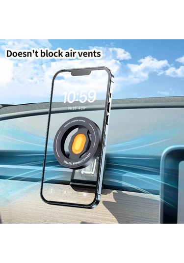 Honeybeeshop Tesla Model 3 Y İçin Siyah Manyetik Araba Telefon Tutucu Ayarlanabilir Kablosuz Şarj Güvenli Tutuş Modern Aksesuar