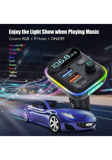 Xiaoguang Araba Fm Verici Hızlı Şarj Bluetooth 5.0 Pd Çift