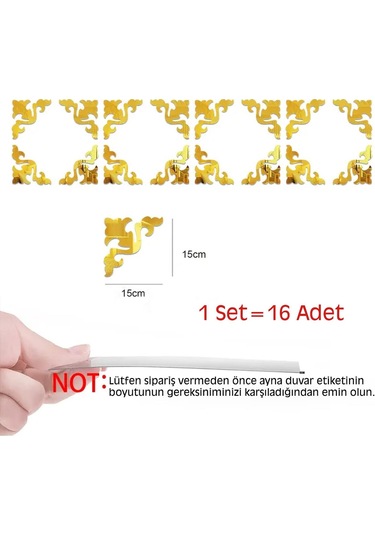 Yaprak-motif Desenli Pleksi Köşe Ayna Gold Diğer