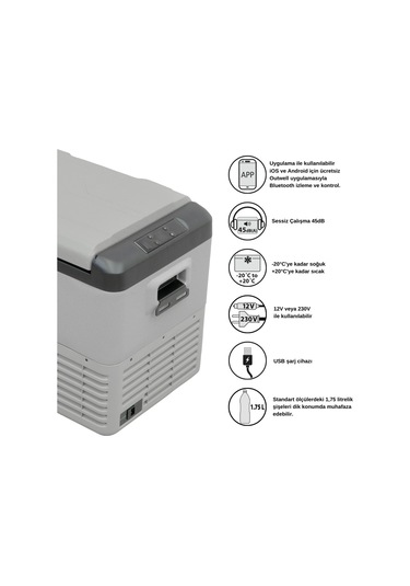 Outwell Arctic Chill 40 L Kompresörlü Buzdolabı Açık Gri