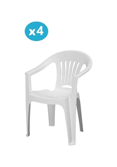 Omnipazar Mt-gf141 Zaffiro Plastik Bahçe Balkon Sandalye 4'lü Set Beyaz