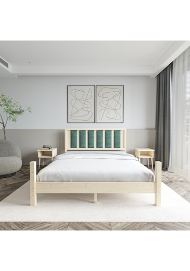 Orion Model Çağla Yeşili Puflu Başlıklı Vernikli Çam Ahşap Karyola-84 90 x 200