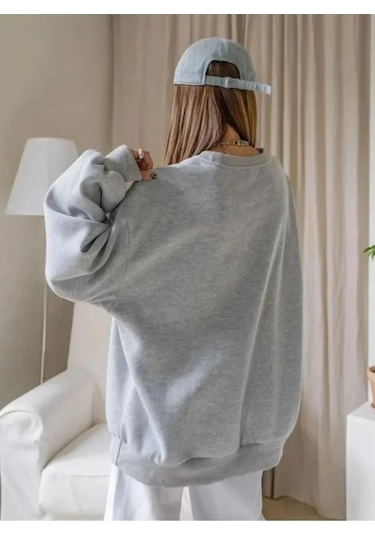 Efnaz Style Düz Bisiklet Yaka Sweat - Gri