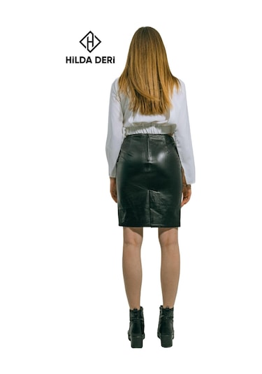 Hilda Deri Diz Üstü Midi Boy Hakiki Deri Etek Ann 001