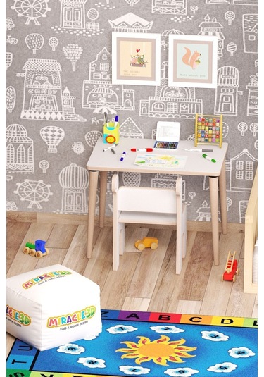 Miracle 3d Çalışma Masası Ve Sırt Dayamalı Sandalye 2-6 Yaş Beyaz