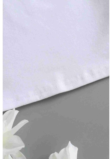 Merry See Pamuklu Yumuşak Dokulu Kısa Kol Bisiklet Yaka Bluz Crop Beyaz 001