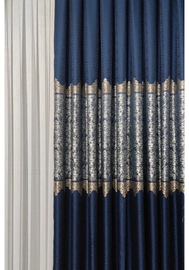 Takım Fon Perde Lacivert-gümüş 2 Kanat Fon+aksesuar Lacivert