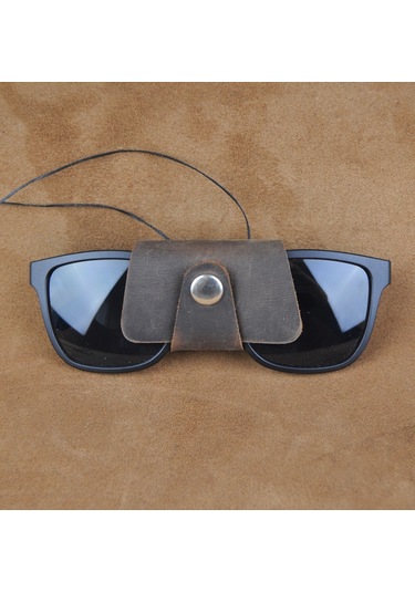 Hakiki Deri Gözlük Askısı Kahverengi